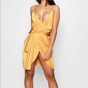 BooHoo Gold Satin Dress
